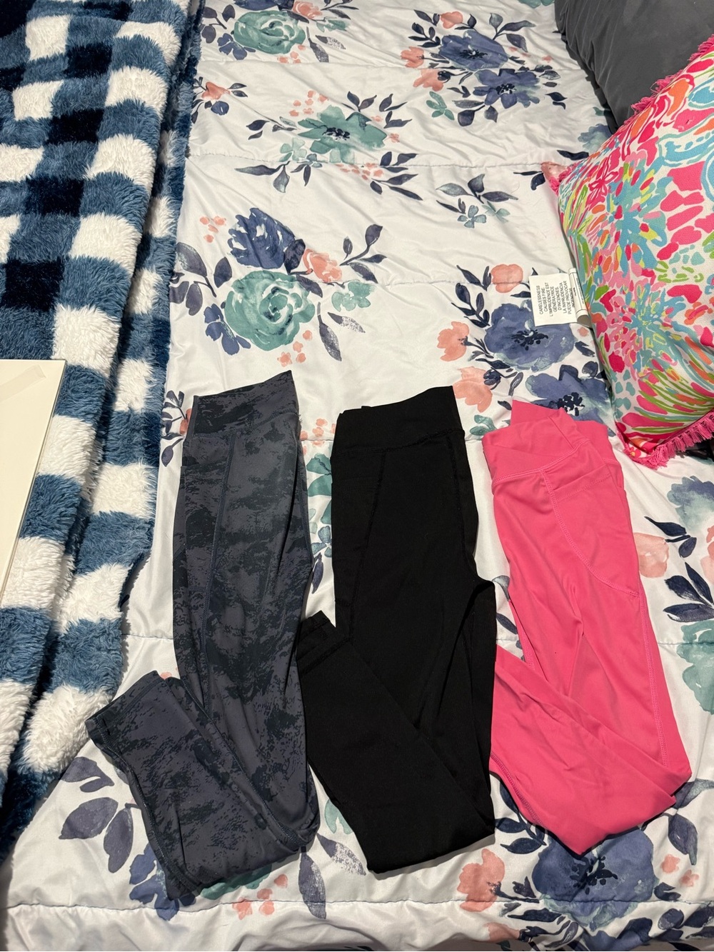 Amazon Kids' Leggings Trio - Charcoal Pattern, Black, Pink size 6